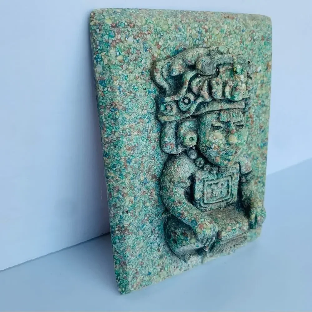 Vintage Zarebski Inza Mexican Art Crushed Malachite Stone Plaque Wall Art